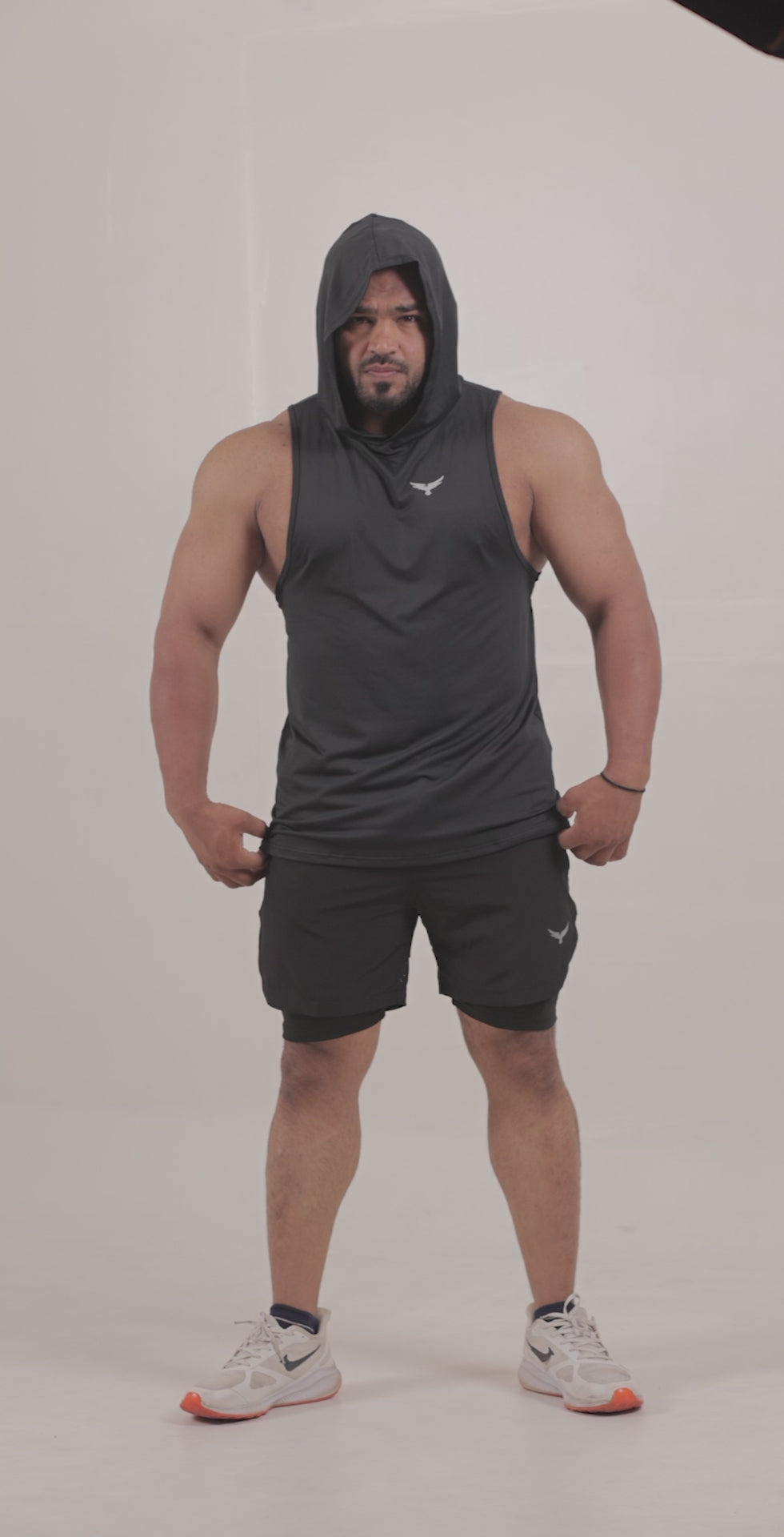 Men’s Hooded Drop Arm Tank – Black (Poly-Spandex)