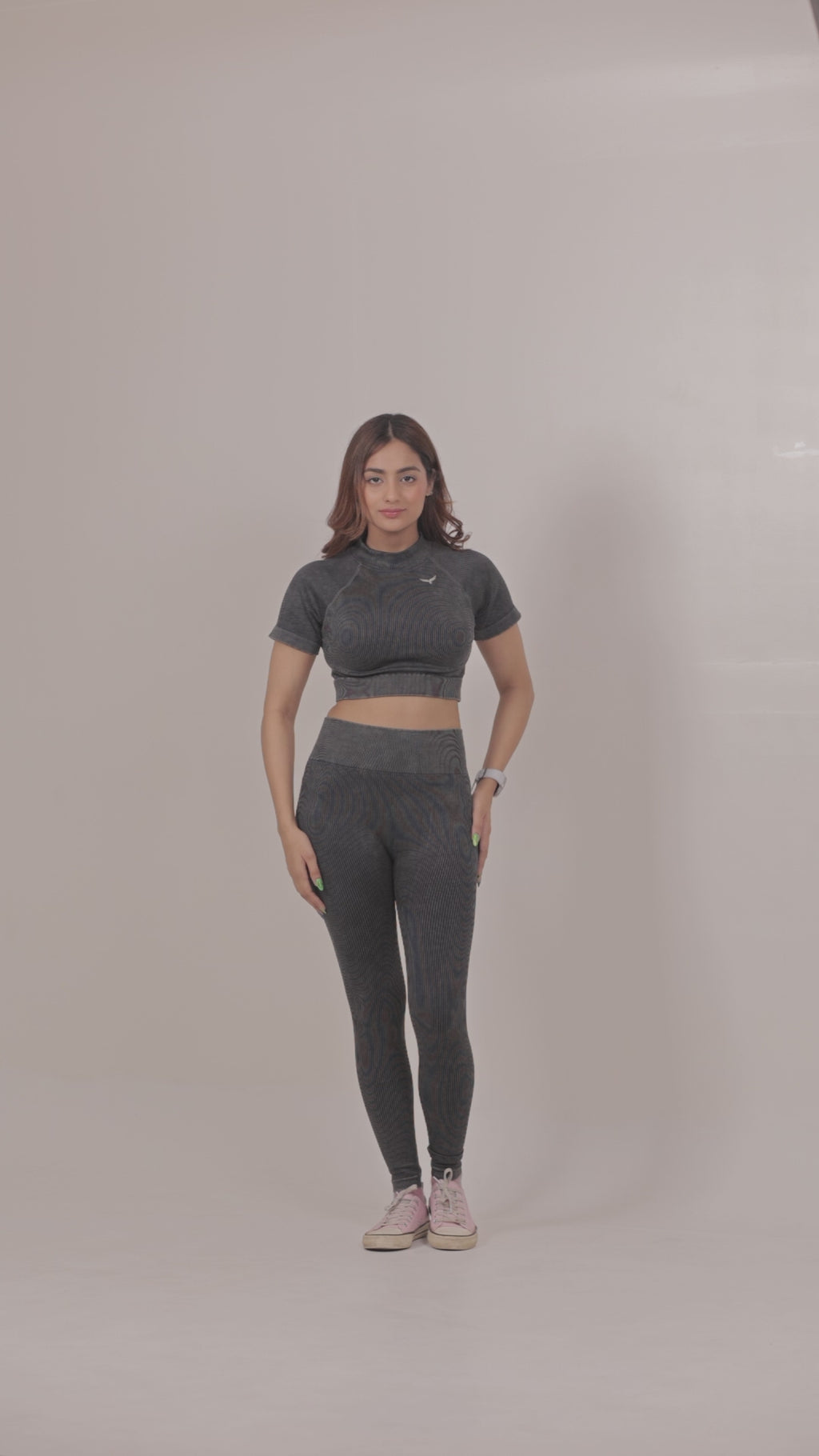 Stripe Crew Gym Nylon Legging – Charcoal Grey