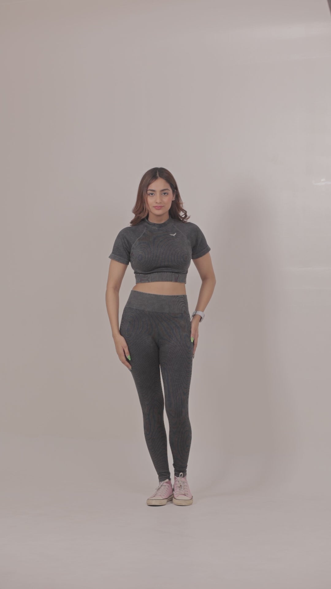 Stripe Crew Gym Nylon Legging – Charcoal Grey