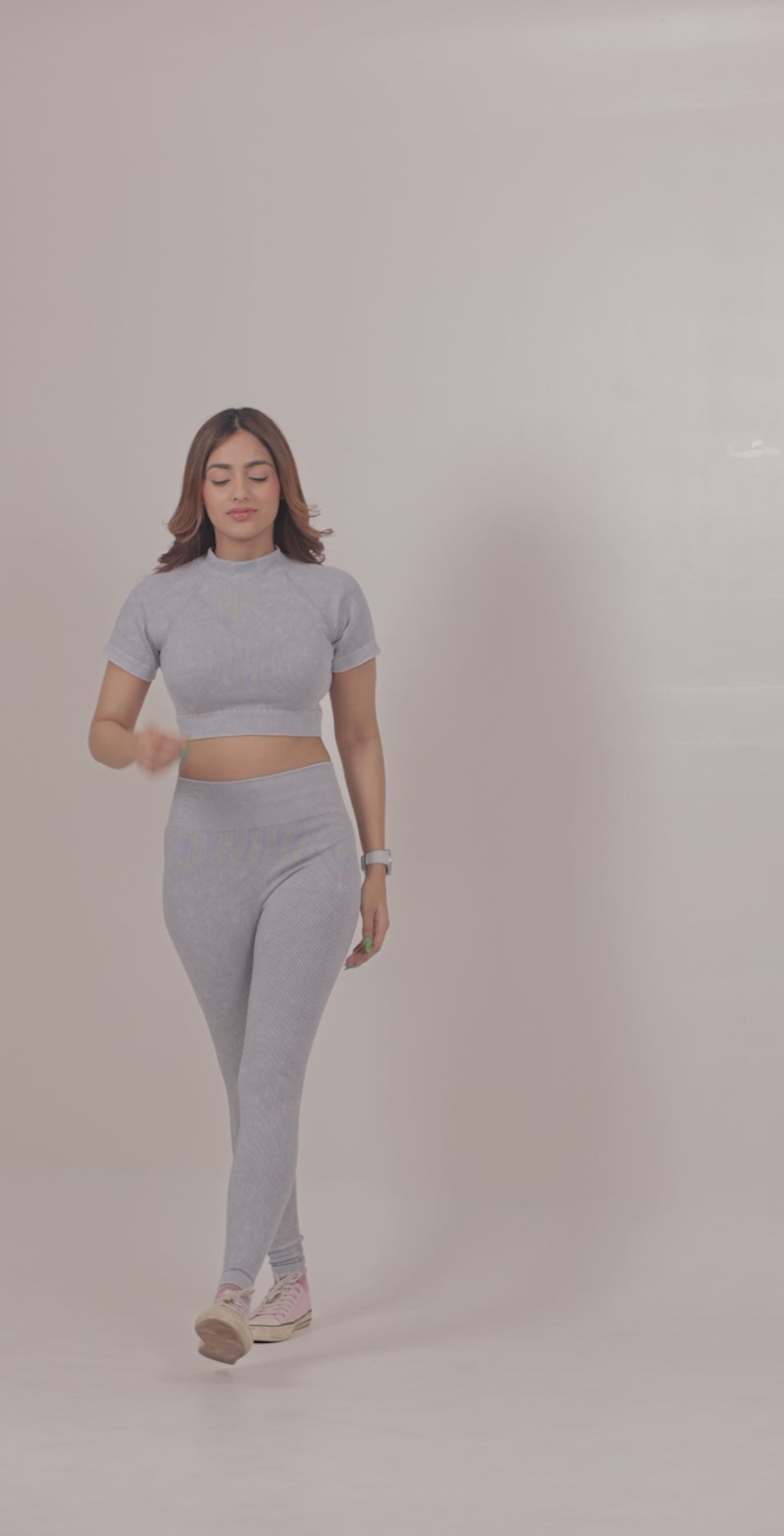 Stripe Crew Gym Nylon Legging – Light Grey
