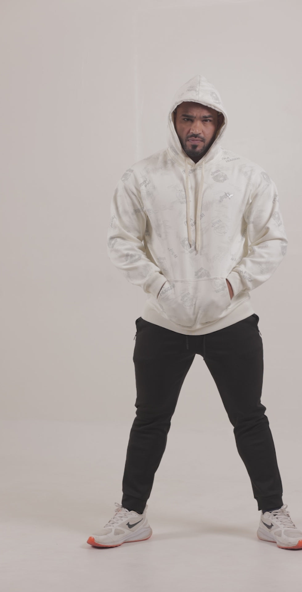 Boys Printed Hoodie – White (100% Cotton)